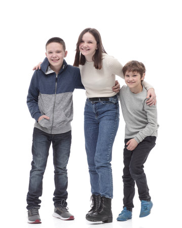in full growth. happy mother with her sons .