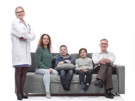 portrait of a large family with their family doctor.の写真素材