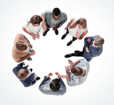 top view. the business team is brainstorming