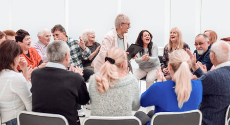 business training seniors people in hall