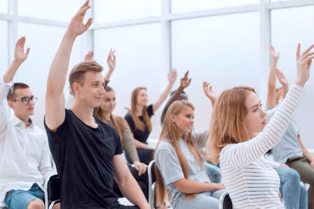 students ask questions during the youth seminaの写真素材