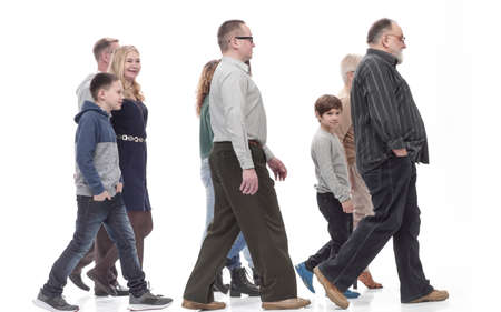 happy family in casual clothes walking forward.の写真素材