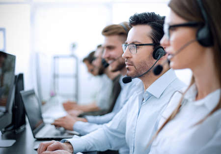 close up.background image of call center employees in the workplaceの写真素材