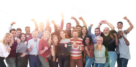 large group of different happy people standing together.の写真素材
