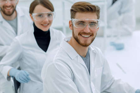promising young scientists in the laboratoryの写真素材