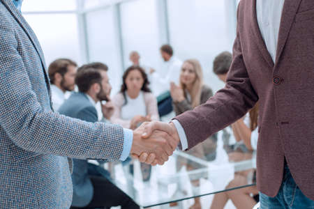 close up. business handshake on the background of the office.の写真素材