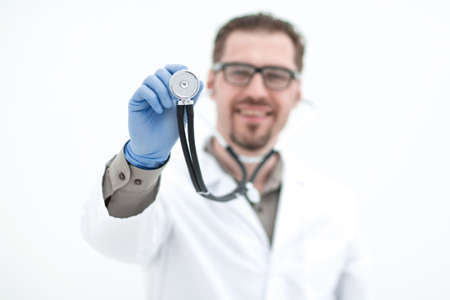 medical specialist, showing it with a stethoscopeの写真素材