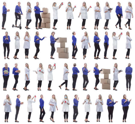 collage of a woman in full growth displaying many professionsの写真素材