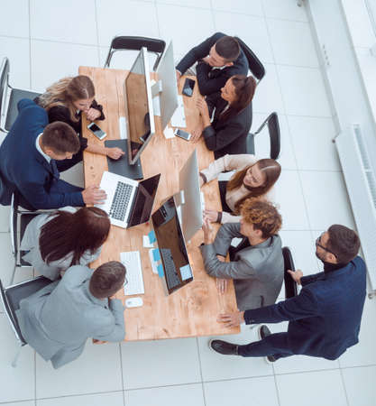 top view. business team discussing at a working meeting