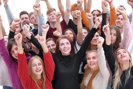 large group of friends with a smile looking at the cameraの写真素材
