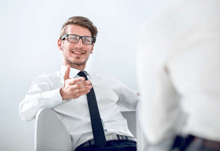 businessman explaining something to his colleagueの写真素材