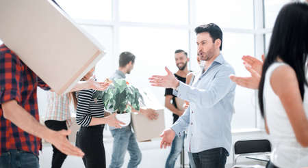 business team occupies a new office