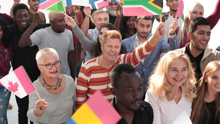 group of confident people with their national flags .の写真素材