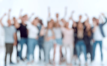 blurry image of a group of diverse young peopleの写真素材