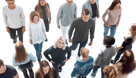 top view . young people moving in opposite directionsの写真素材