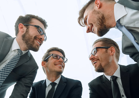 close up.a group of business people near the desktopの写真素材