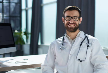 Happy young male doctor man smile handsomeの写真素材