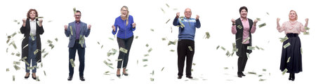 group of successful business people with money isolated