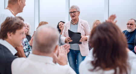 old lady teaches old peopleの写真素材