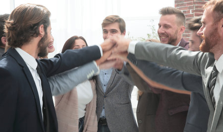 close up. a group of corporate employees showing their unityの写真素材