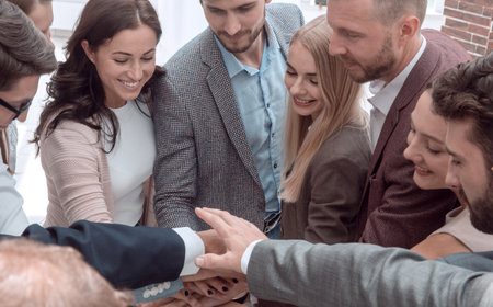 close up. a group of corporate employees showing their unityの写真素材