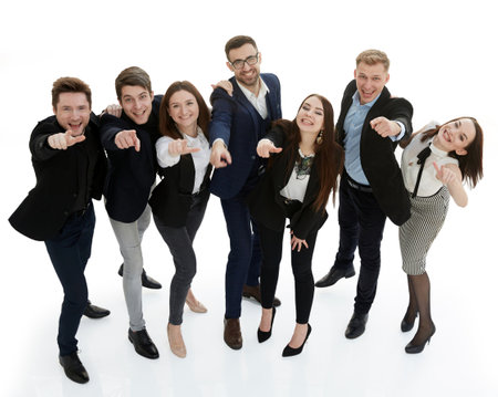 in full growth. group of young business people pointing at you .の写真素材