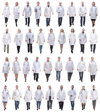 group of doctors in motion isolated on whiteの写真素材