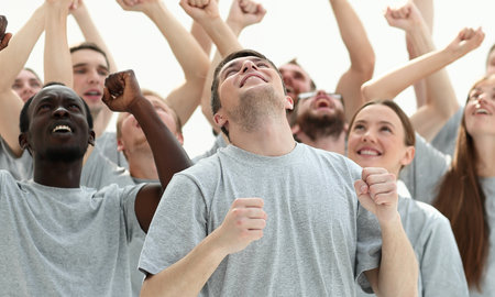 close up. group of happy young people looking up