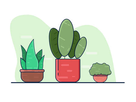 Botanical vector illustration, plant on a pottery, flat design concept. Nature concept design. Design for banner, wallpaper, backdrop, presentation etc.のイラスト素材