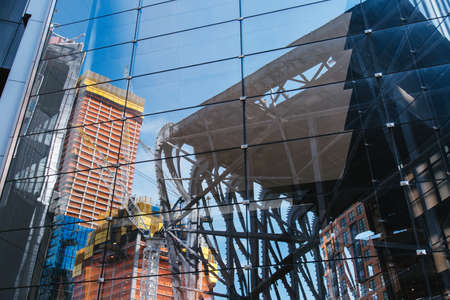 Close up detail of building exterior with reflection, Midtown Manhattan, New York City, United Statesのeditorial素材