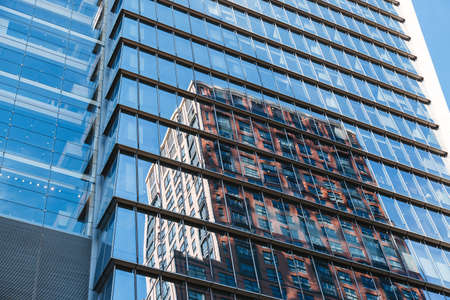 Close up detail of building exterior with reflection, Midtown Manhattan, New York City, United Statesのeditorial素材