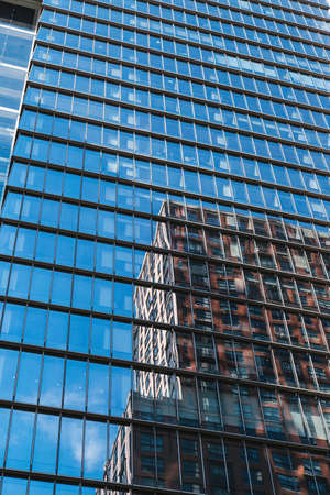Close up detail of building exterior with reflection, Midtown Manhattan, New York City, United Statesのeditorial素材