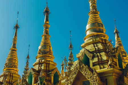 Yangon, Myanmar - FEB 19th 2014: Close up of golden buddha temple at Shwedagon Pagodaのeditorial素材
