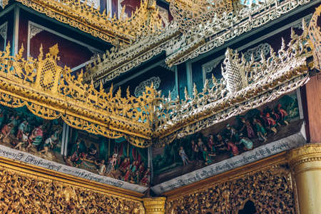 Yangon, Myanmar - FEB 19th 2014: Close up of golden buddha temple at Shwedagon Pagodaのeditorial素材