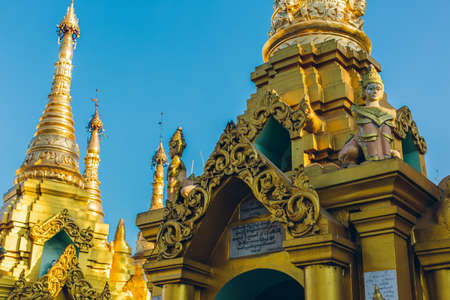 Yangon, Myanmar - FEB 19th 2014: Close up of golden buddha temple at Shwedagon Pagodaのeditorial素材