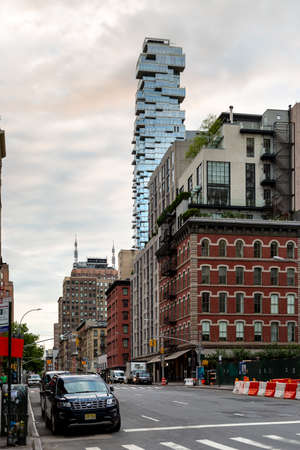 New York City / USA - JUN 20 2018: Skyscraper and old buildings in the TriBeCa of Lower Manhattan in New York Cityのeditorial素材