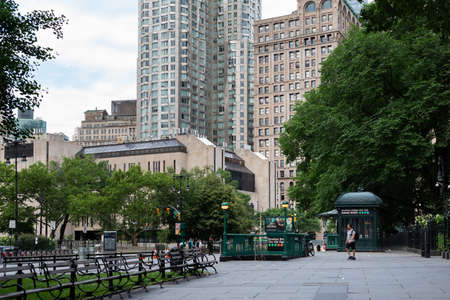New York City / USA - JUN 20 2018: Skyscraper and old buildings in the Financial District of Lower Manhattan in New York Cityのeditorial素材