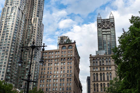 New York City / USA - JUN 20 2018: Skyscraper and old buildings in the Financial District of Lower Manhattan in New York Cityのeditorial素材