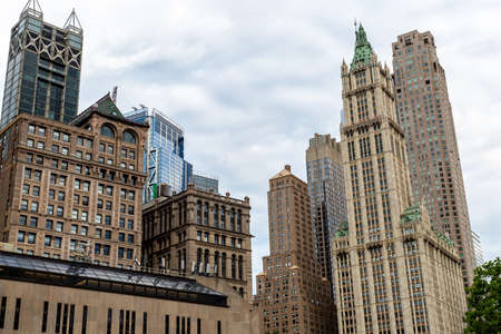 New York City / USA - JUN 20 2018: Skyscraper and old buildings in the Financial District of Lower Manhattan in New York Cityのeditorial素材