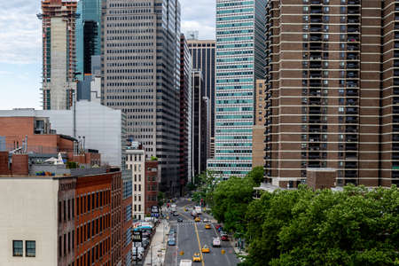 New York City / USA - JUN 20 2018: Skyscraper and old buildings in the Financial District of Lower Manhattan in New York Cityのeditorial素材