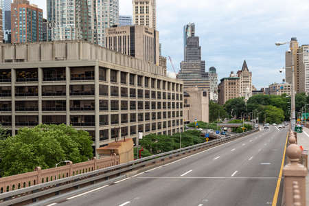 New York City / USA - JUN 20 2018: Skyscraper and old buildings in the Financial District of Lower Manhattan in New York Cityのeditorial素材
