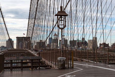 New York City / USA - JUN 20 2018: Brooklyn Bridge with building in background at early morning in New York Cityのeditorial素材