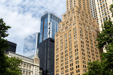 New York City / USA - JUN 20 2018: Skyscraper and old buildings in the Financial District of Lower Manhattan in New York Cityのeditorial素材