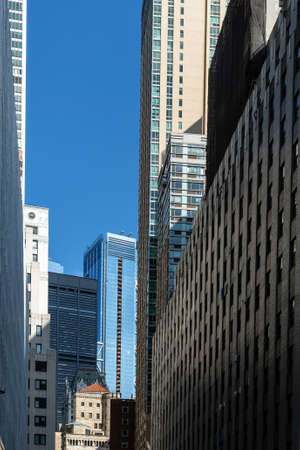 New York City / USA - JUN 25 2018: Skyscraper in the Wall Street Financial District of Lower Manhattan in New York Cityのeditorial素材