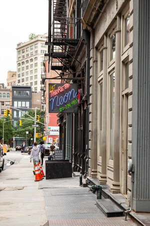New York City / USA - JUN 27 2018: TriBeCa streets, and buildings facade, store, restaurant and cafe and apartments in Manhattanのeditorial素材