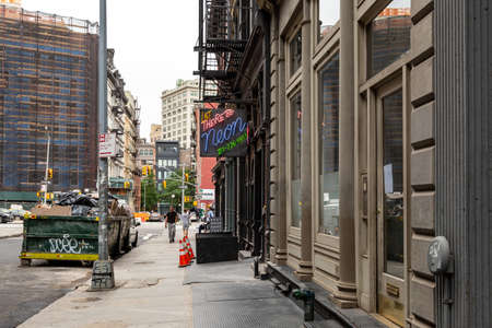 New York City / USA - JUN 27 2018: TriBeCa streets, and buildings facade, store, restaurant and cafe and apartments in Manhattanのeditorial素材