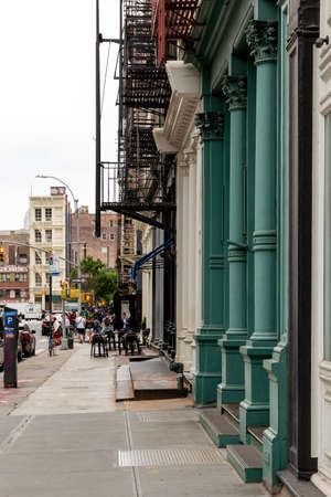 New York City / USA - JUN 27 2018: TriBeCa streets, and buildings facade, store, restaurant and cafe...