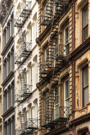 New York City / USA - JUN 27 2018: Old colorful classic buildings, facade, architecture in Tribeca district, Manhattanのeditorial素材