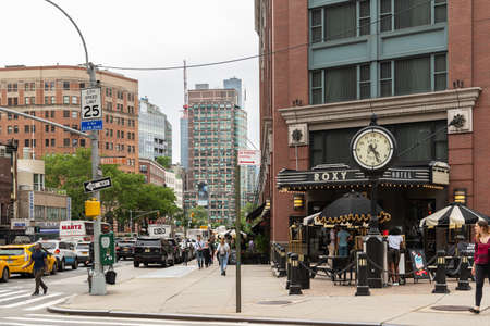 New York City / USA - JUN 27 2018: TriBeCa streets, and buildings facade, store, restaurant and cafe and apartments in Manhattanのeditorial素材