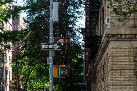 New York, City / USA - JUL 10 2018: Clark Street sign and traffic light in Brooklyn Heights Neighborhood New York Cityのeditorial素材